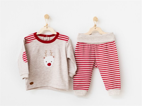 Andywawa Erkek Bebek Kışlık Pijama 2'li Takım Krem
