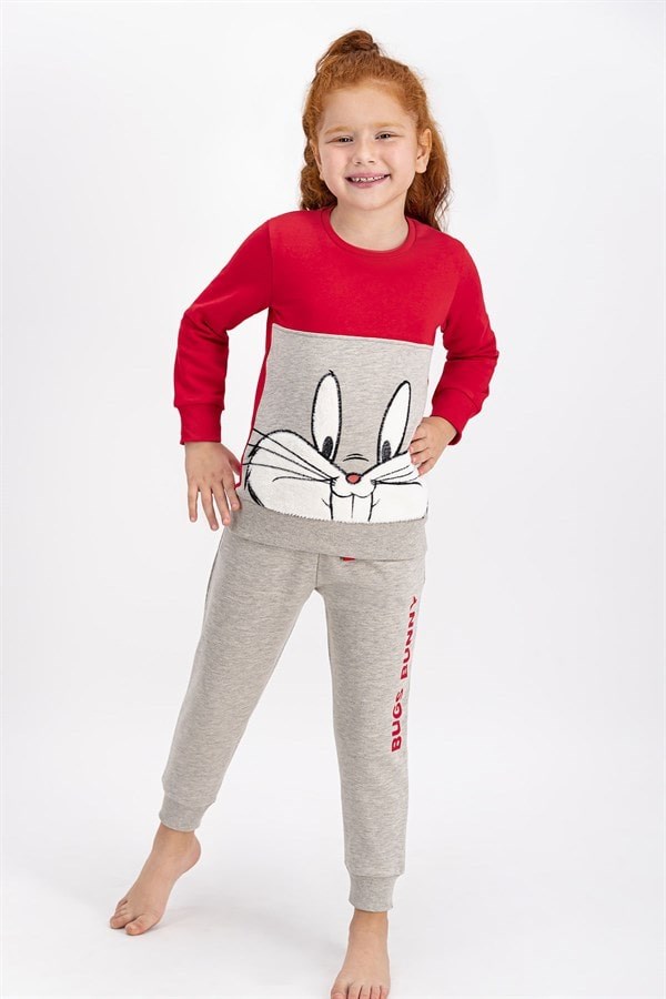 Bugs Bunny Lisanslı Açık Kırmızı Kız Çocuk Eşofman Takımı
