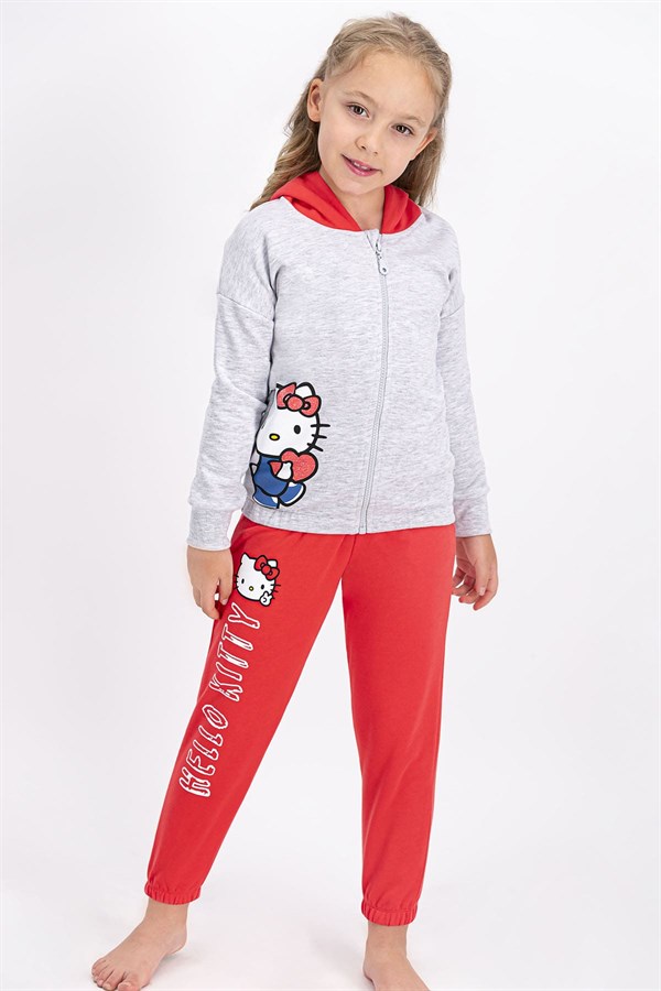 Hello Kitty Lisanslı Karmelanj Kız Çocuk Kapüşonlu Eşofman Takımı