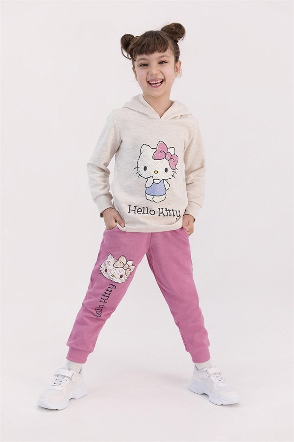 Hello Kitty Lisanslı Şeker Pembe Kız Çocuk Kapşonlu Eşofman Takımı