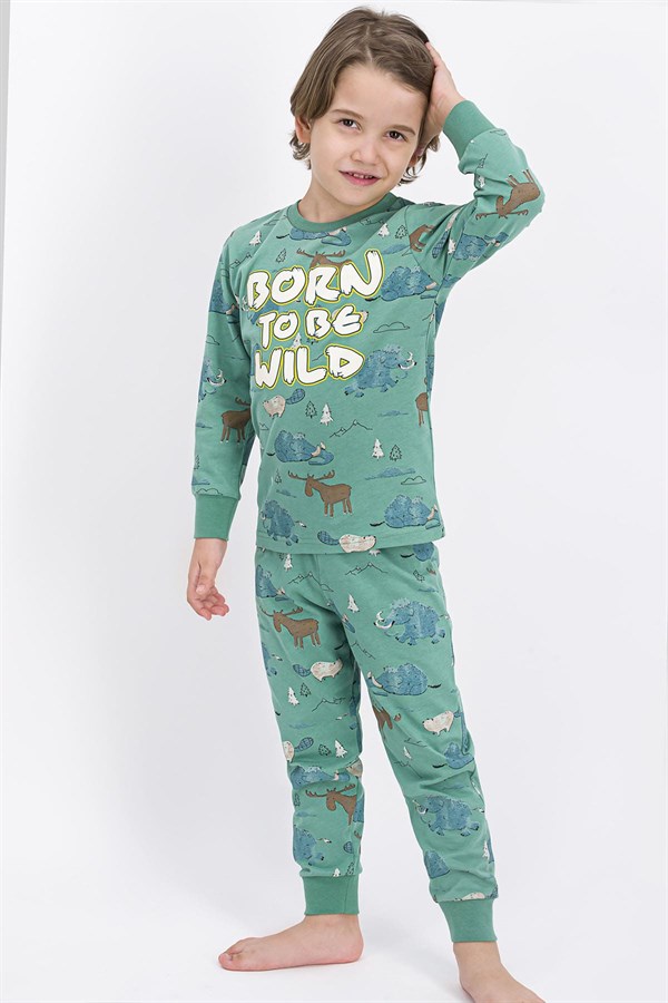RolyPoly Born To Be Wild Mat Yeşil Erkek Çocuk Pijama Takımı