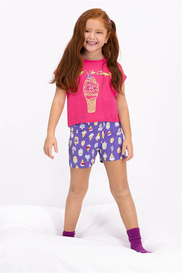 Rolypoly Love Ice Cream Fuşya Kız Çocuk Şort Takım