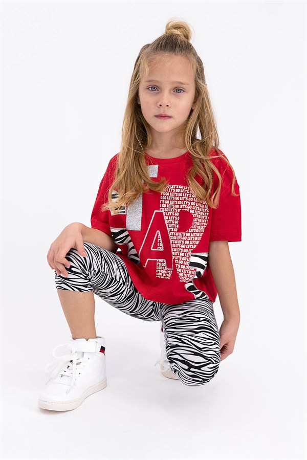 Rolypoly Start Zebra Kırmızı Kız Çocuk Tayt Kapri Takım