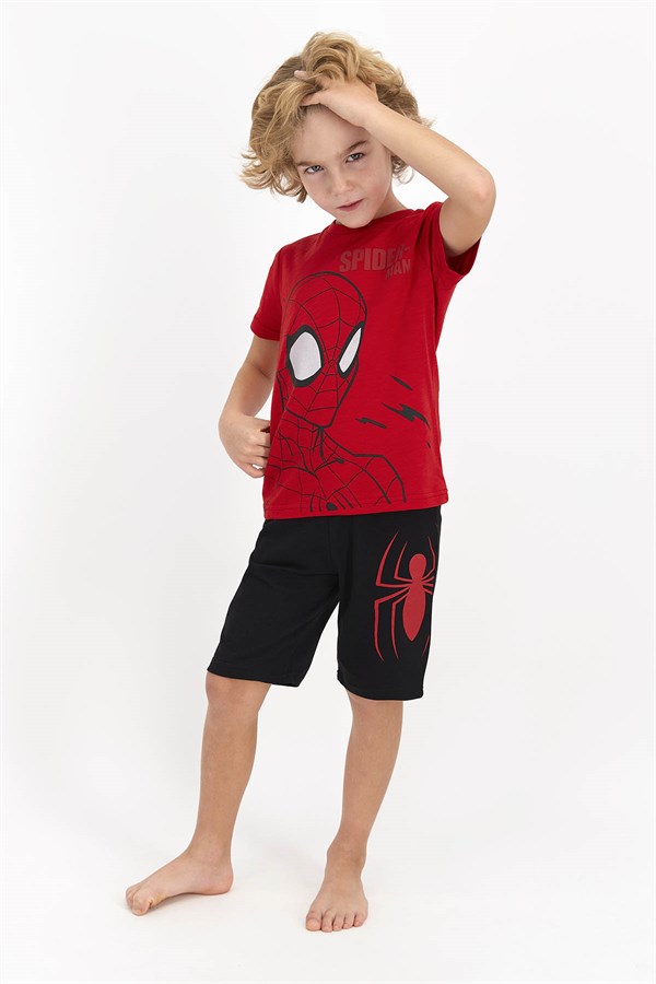Spider Man Lisanslı Kırmızı Erkek Çocuk Bermuda Takım