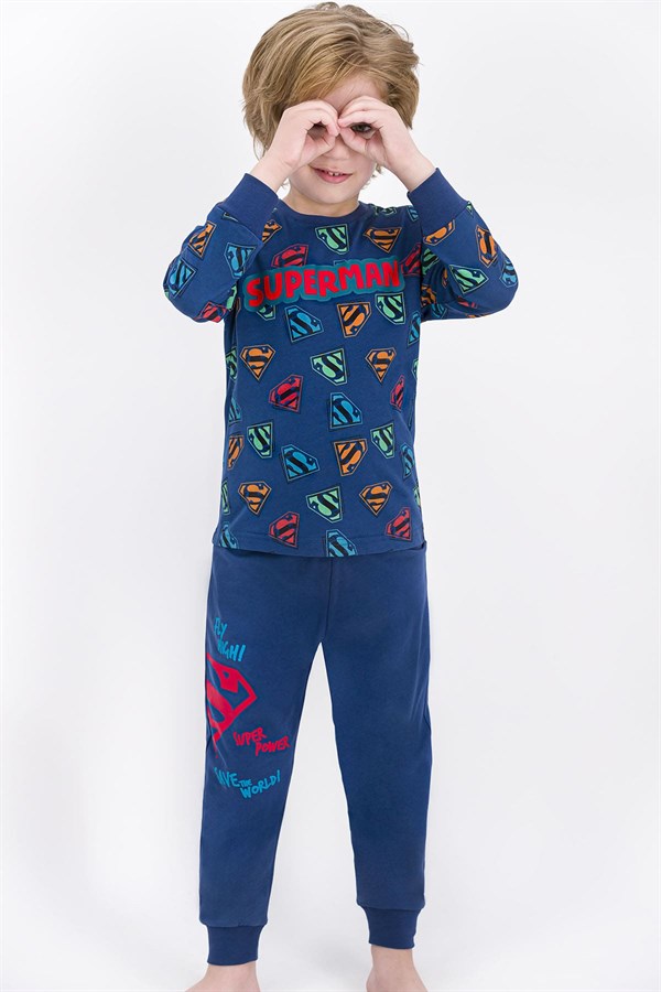 Superman Lisanslı Koyu İndigo Erkek Çocuk Pijama Takımı
