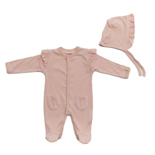 Andywawa Kız Bebek Tulum Takım Romper Hat Set Modal Pink