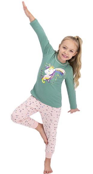 U.S. Polo Assn Lisanslı Mat Yeşil Kız Çocuk Pijama Takımı